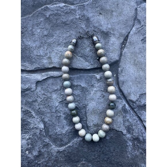 Natural Stone Beaded Jasper Necklace With Sterling Silver Hook Clasp - Picture 4 of 11